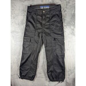 VIP Jeans Black Cargo Capri Jogger Pants Drawstring Ankle Size 13/31